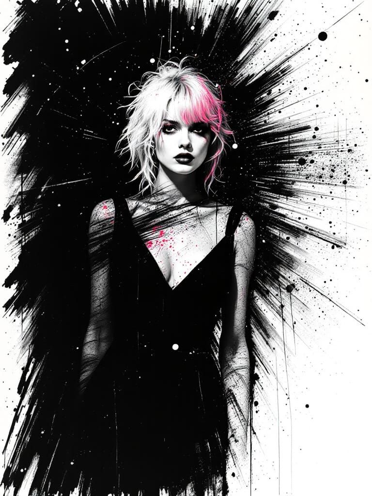 Pin-Up Woman with Pink Tipped Hair in Bold Style