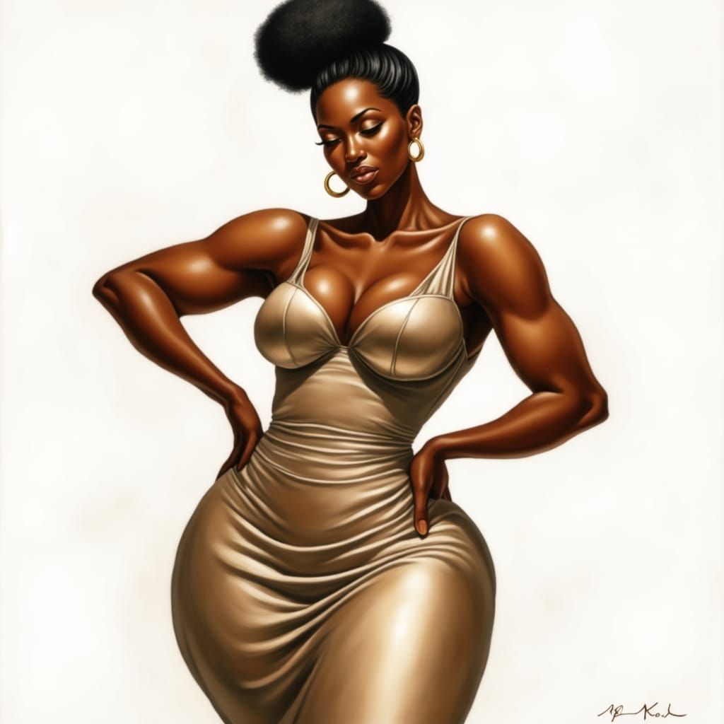 Confident Woman in Metallic Outfit: Digital Acrylic Painting