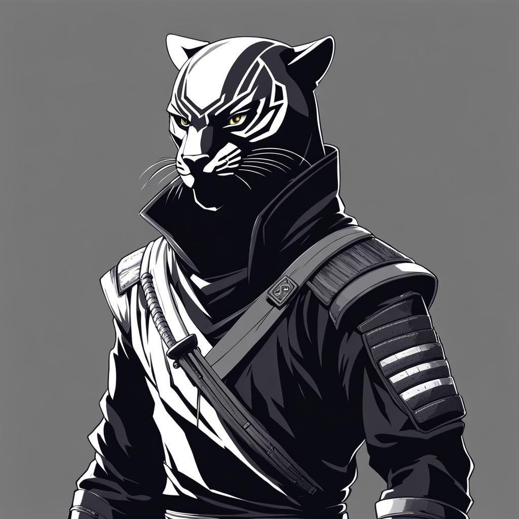 Fierce Ninja Panther in Anime Style
