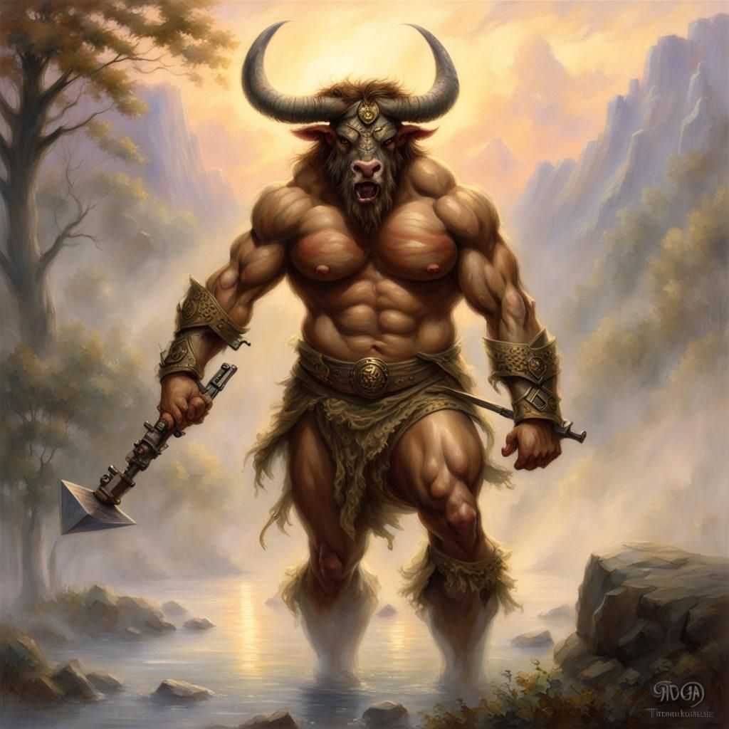 Minotaur Warrior with Warhammer in Ethereal Style