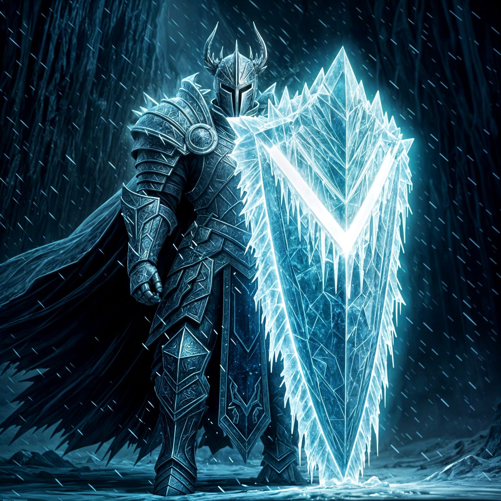 Ethereal Frost Knight in Confident Stance with Glowing Magic...