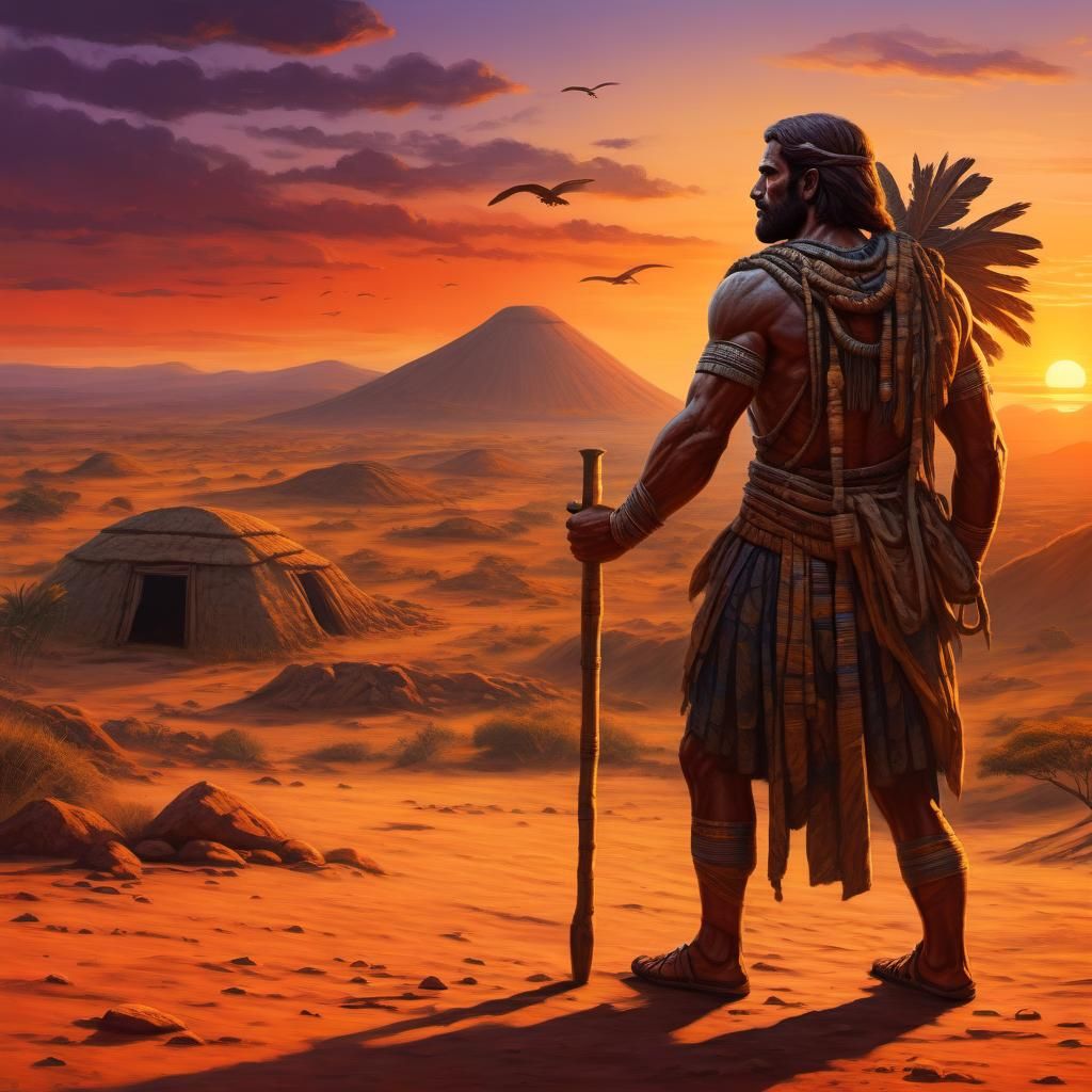 Prehistoric Man at Sunset