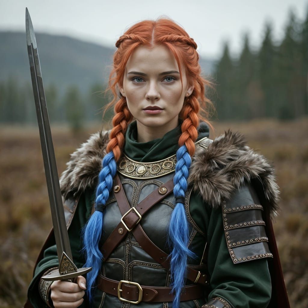 Person with Red and Blue Braided Hair