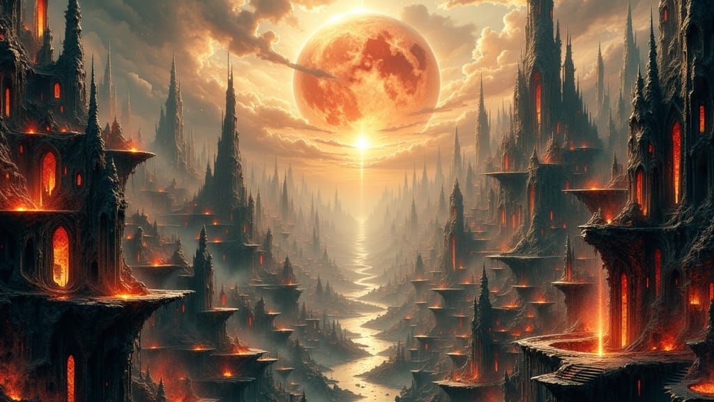 Infinite Metropolis Between Galaxies in Cyberpunk Style