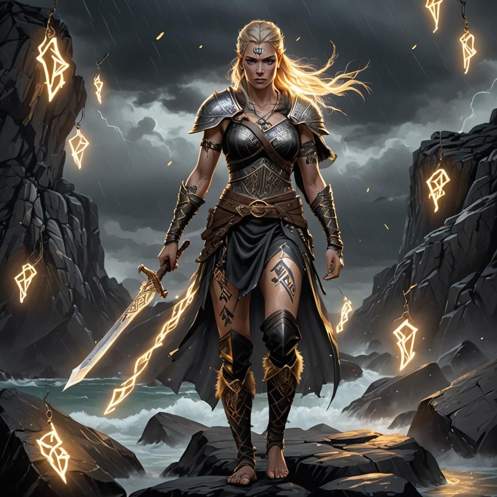 Norse Warrior with Glowing Runes in Royo Lighting