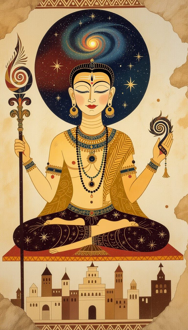 Ancient Cave Painting of Cosmic Meditator