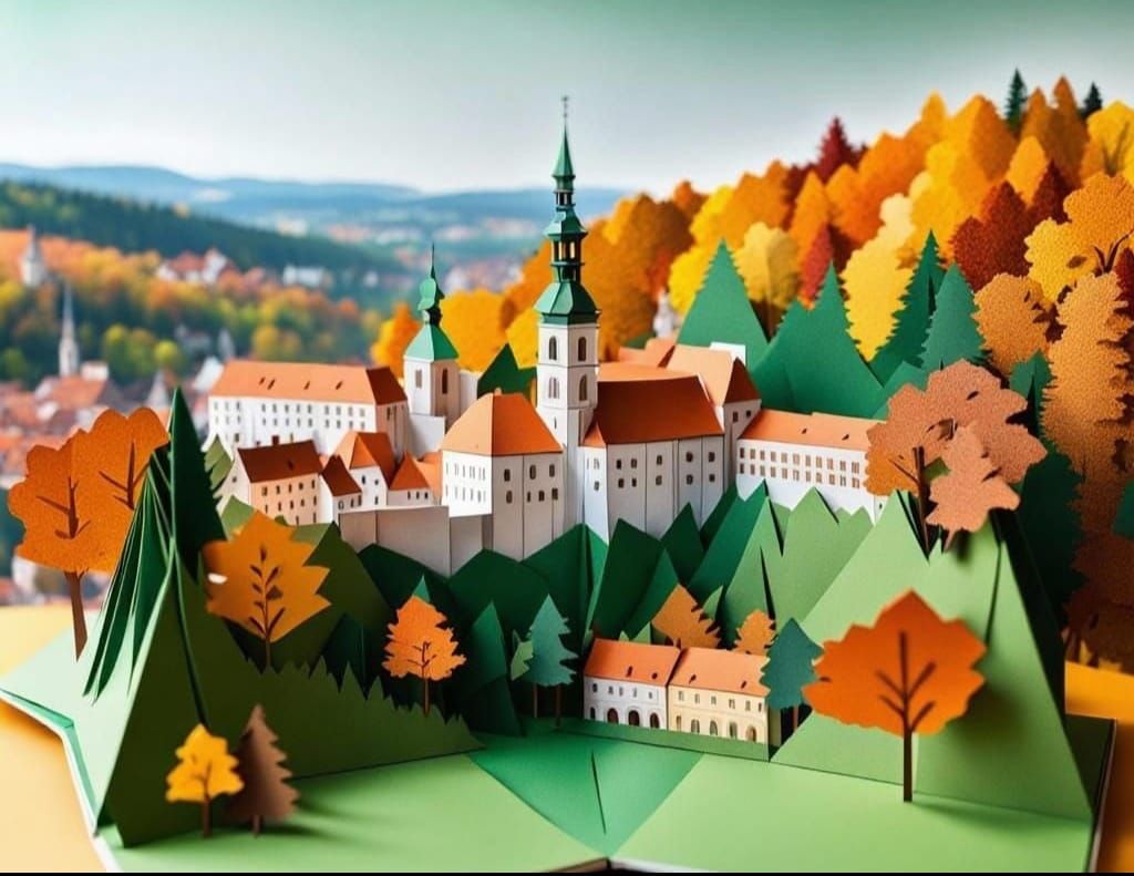 3D PopUp Book of Cesky Krumlov Fantasy Landscape