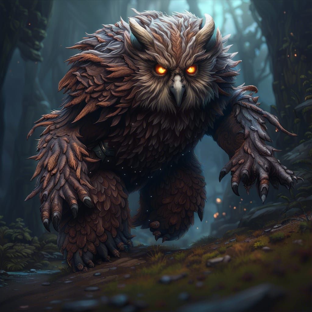 Charging Owlbear in Detailed Matte Painting