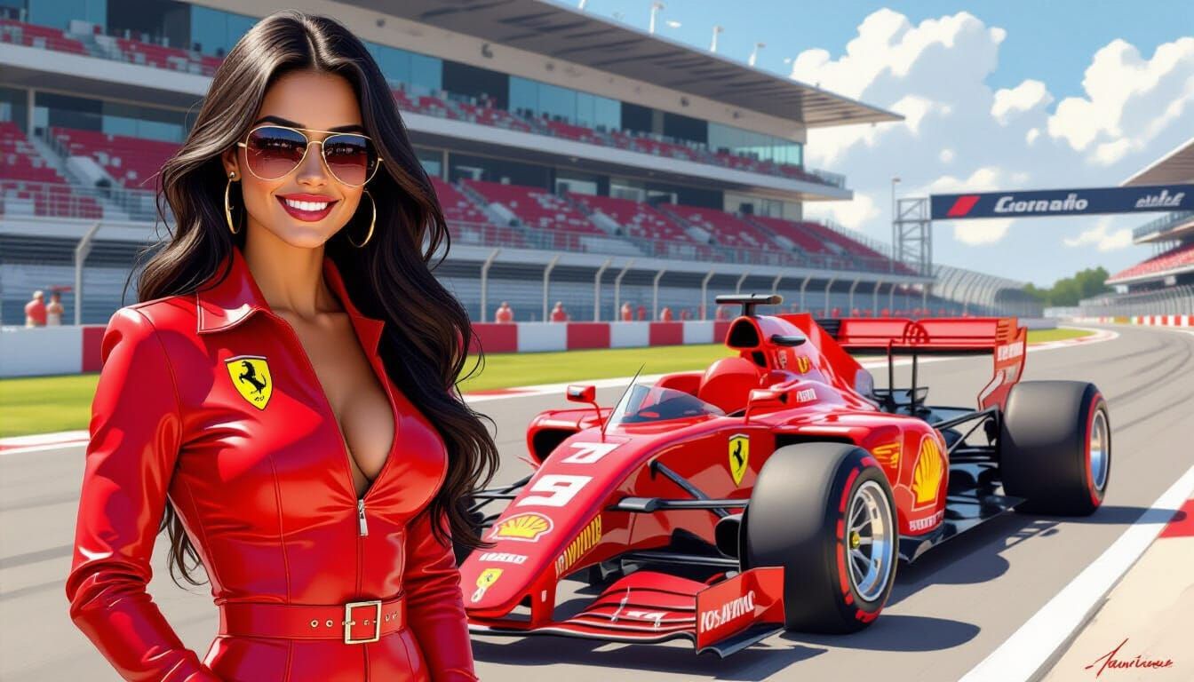 Italian Model in Rosso Corsa Catsuit at Monza