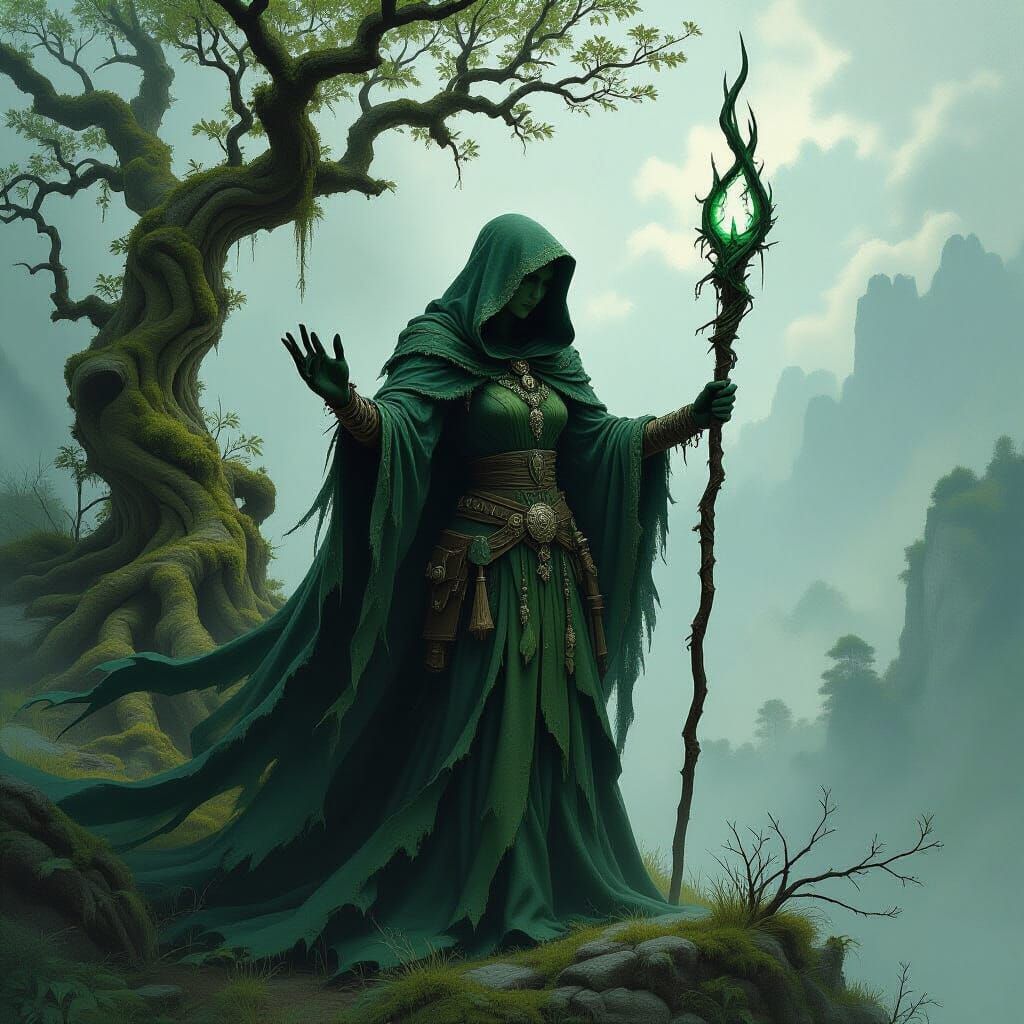 Druid Queen of Magarian Hills in Dark Fantasy Style