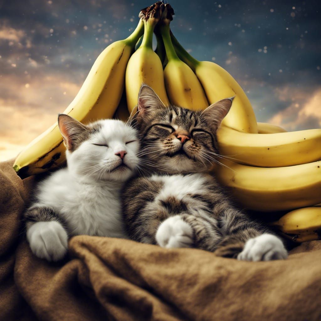 Cats Sleep in Banana Bed: Pixel Art Sky