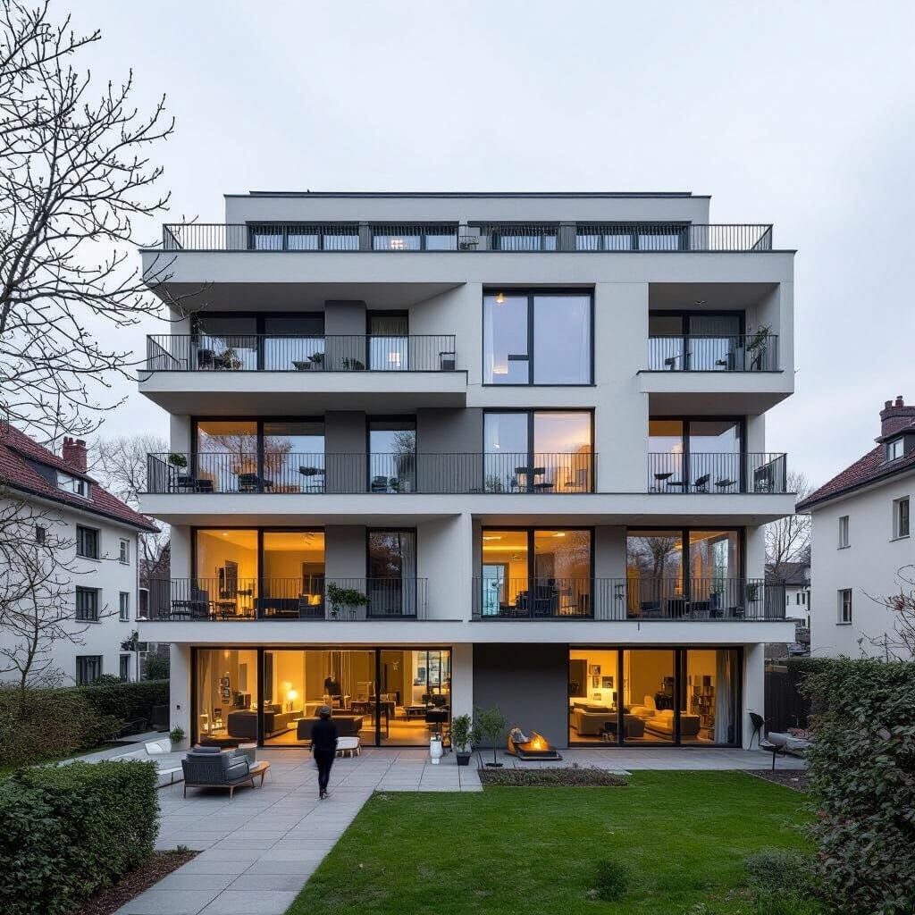 Minimalist Apartment Building with Water Dropping Illustrati...