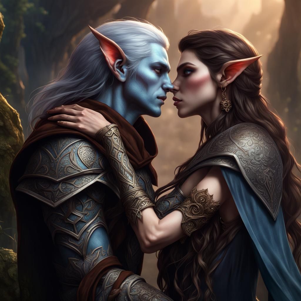 Elf and Drow Kiss: Fantasy Art