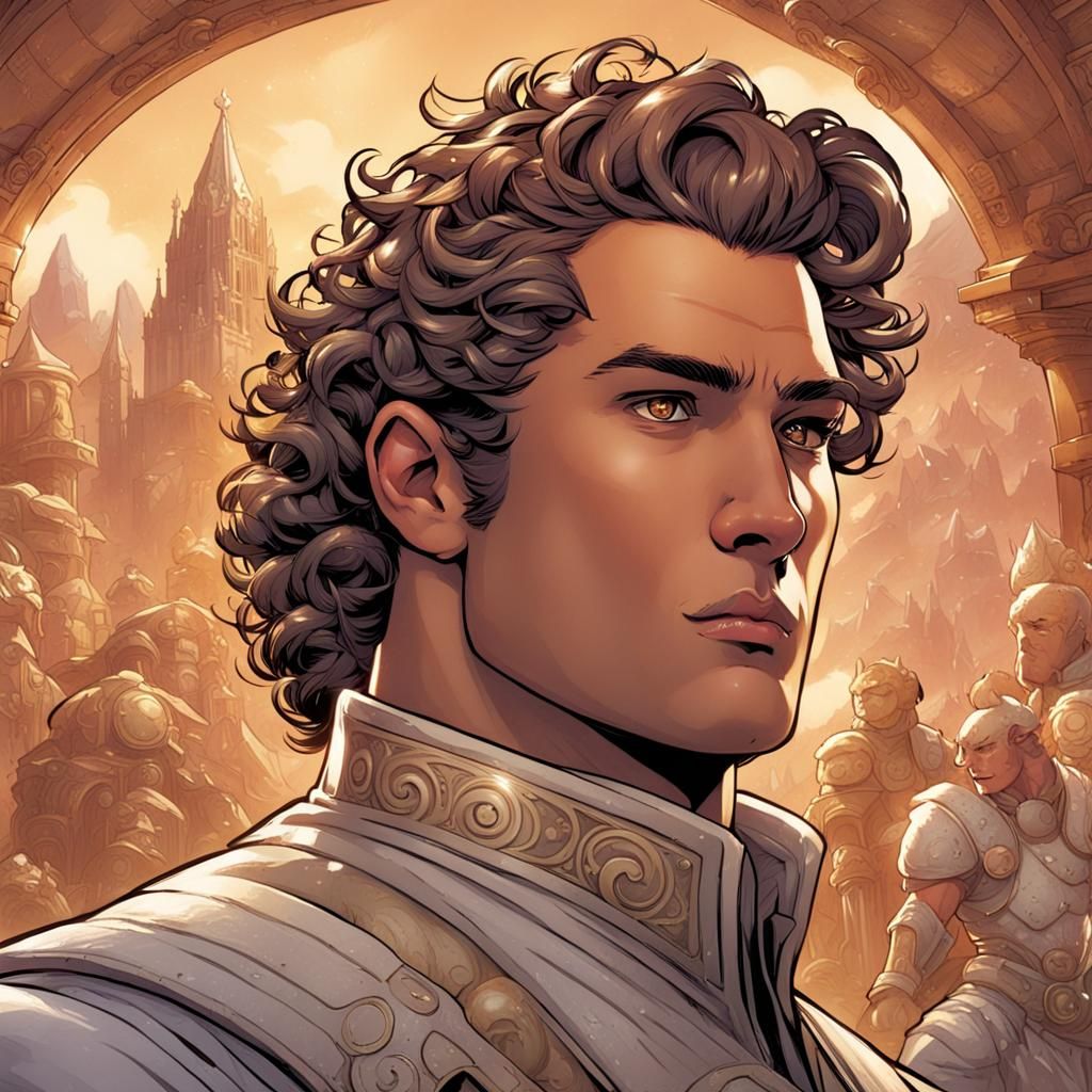 Fantasy Paladin with Sienna Skin in Comic Book Art