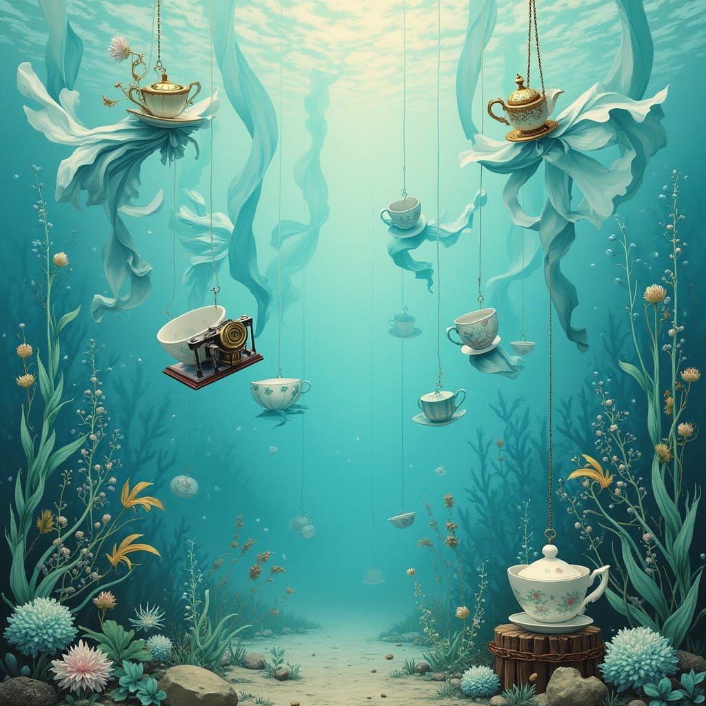 Turquoise Water Ballet in Whimsical Style