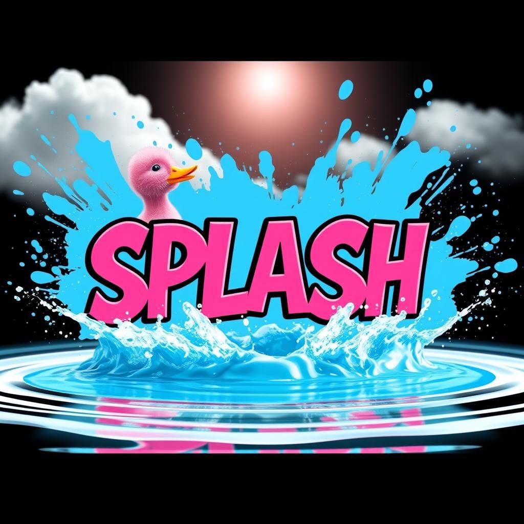 write SPLASH with splatter paint background looks like water...