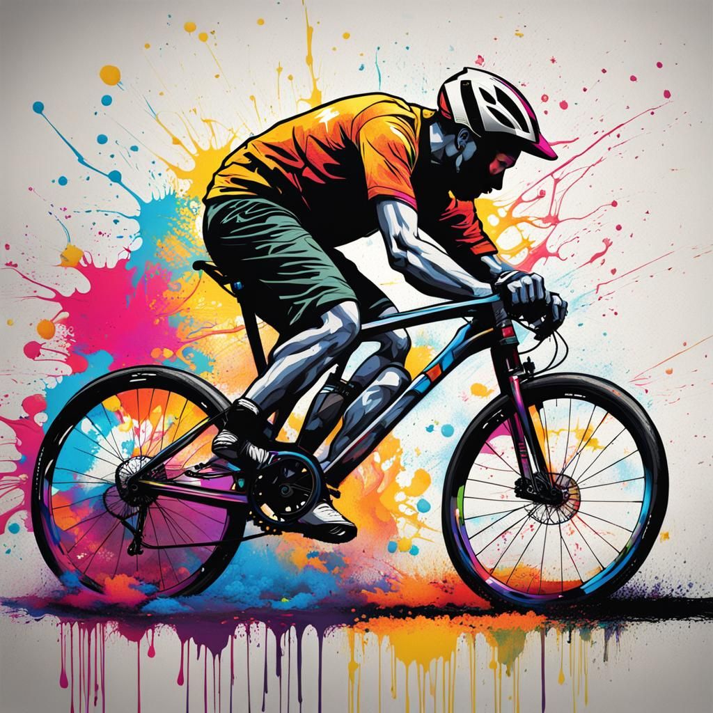 Cycling Technical Drawing in Graffiti Art Style
