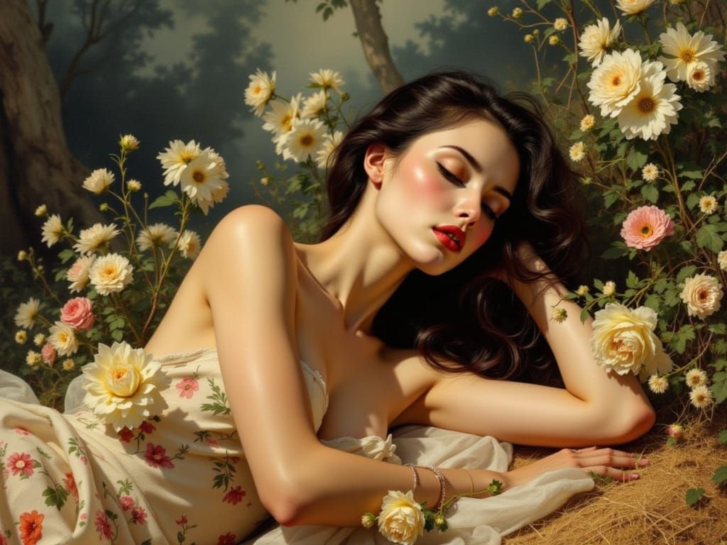 Woman Sleeping in Sun: Impasto Portrait in Pulp Style