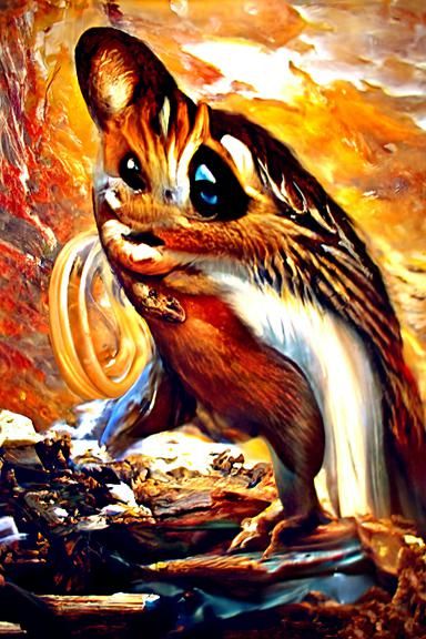 Mythical Chipmunk Warrior in Oil Painting Style