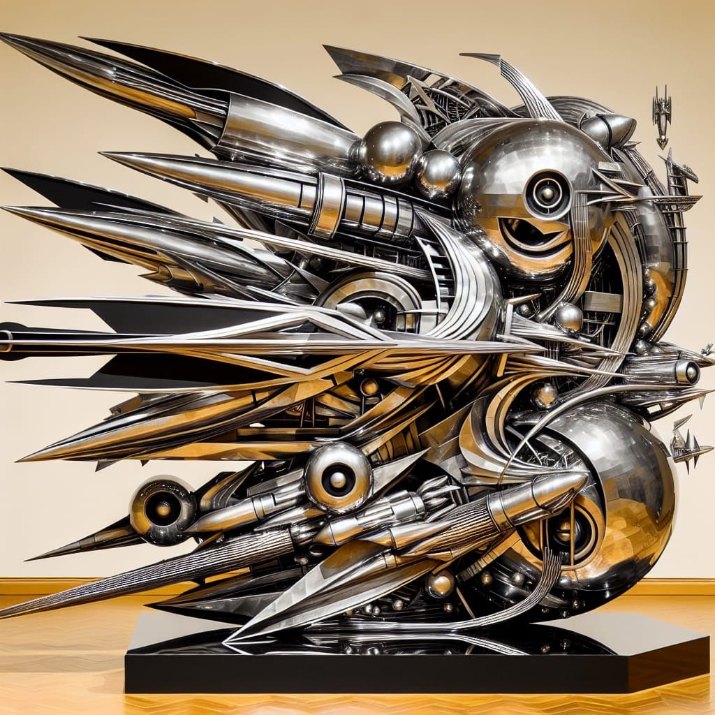 Futuristic Chrome and Ebony Sculpture in 1930s Style