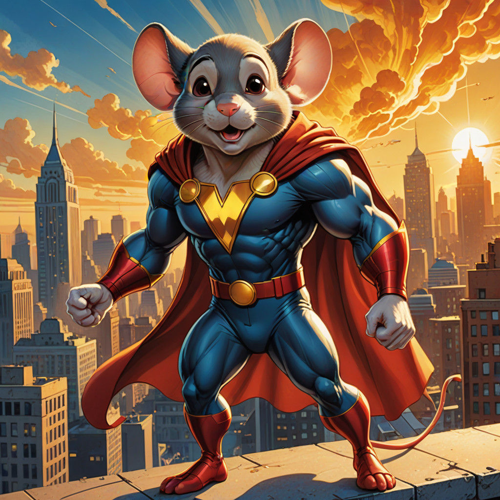 Mighty Mouse in Dynamic Comic Book Style