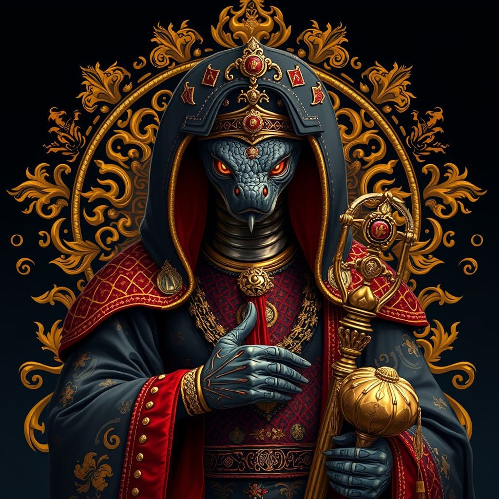 “The Serpent Sovereign Ascends” An anthropomorphic king cobr...