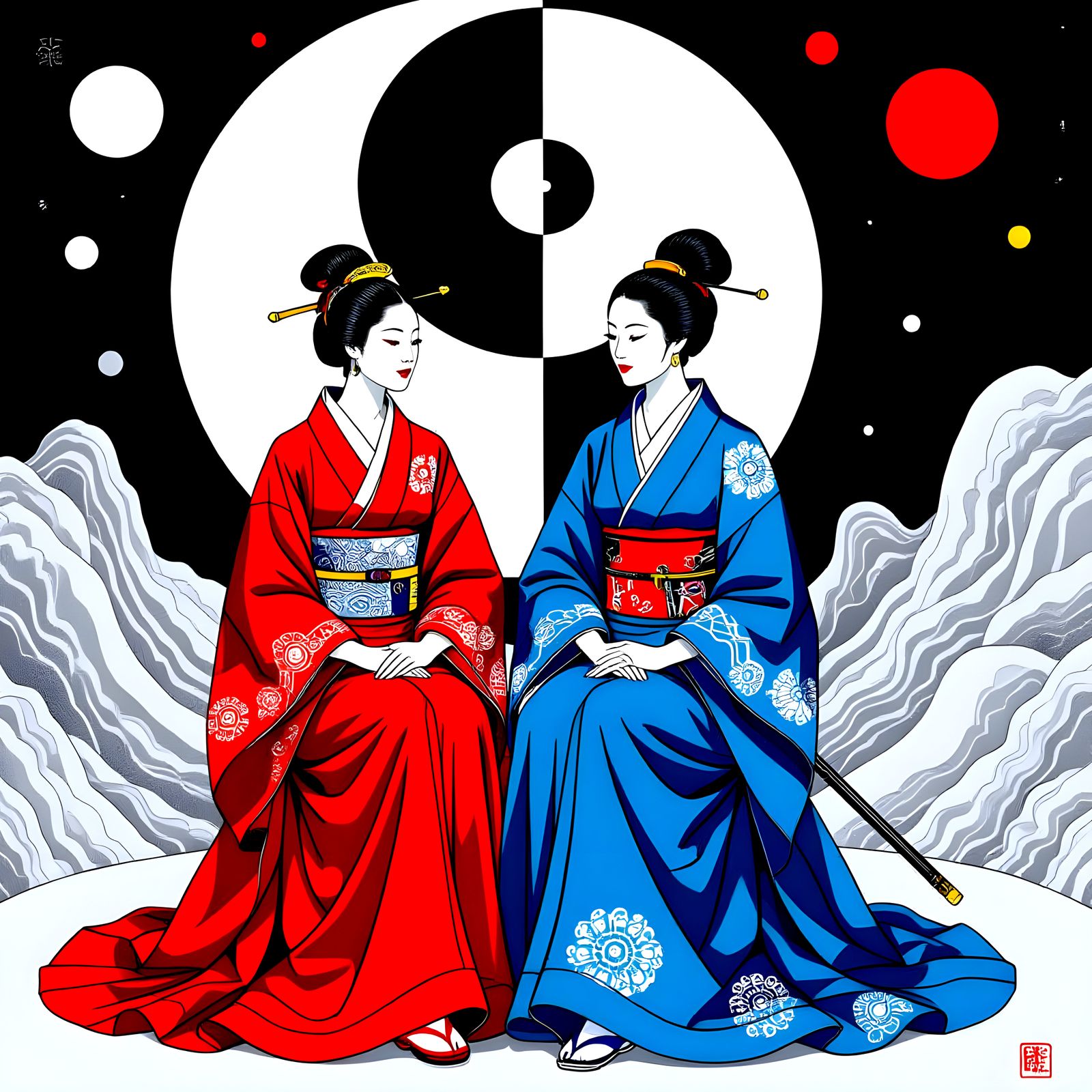 Yin and Yang Companions in Surreal Digital Art