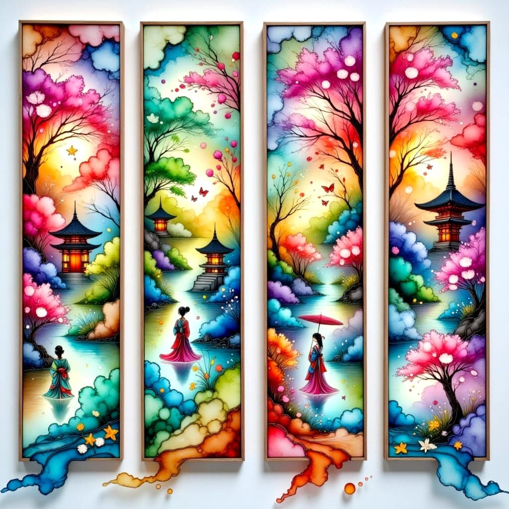 Traditional Japanese Scenes in Harmonious Pastel Hues