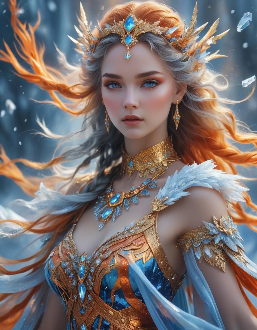 Goddess in Warrior Dress with Ice Crystals