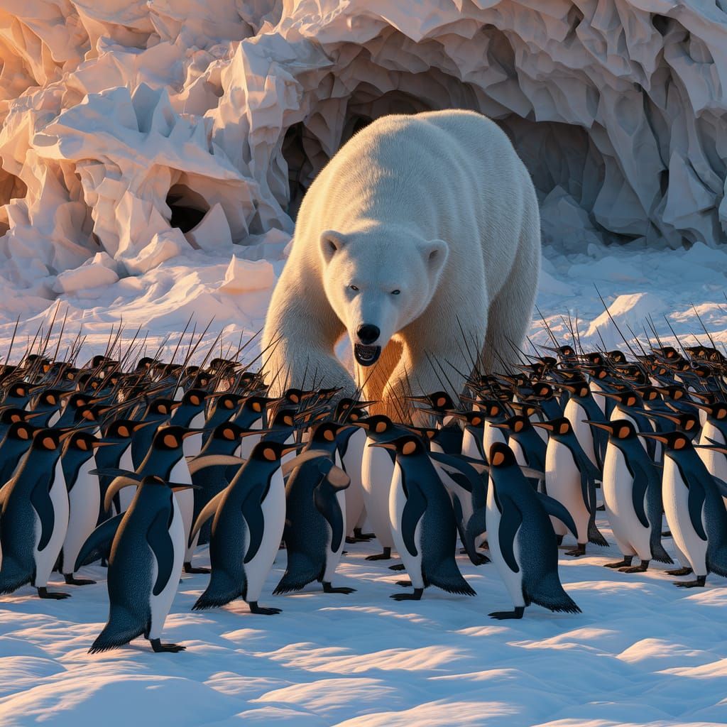 Formidable Penguin Army Confronts Polar Bear in Epic Arctic ...