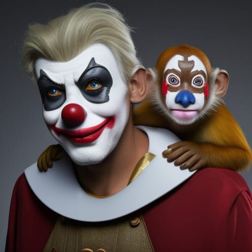 Clown Portrait with Monkey, 8K Resolution