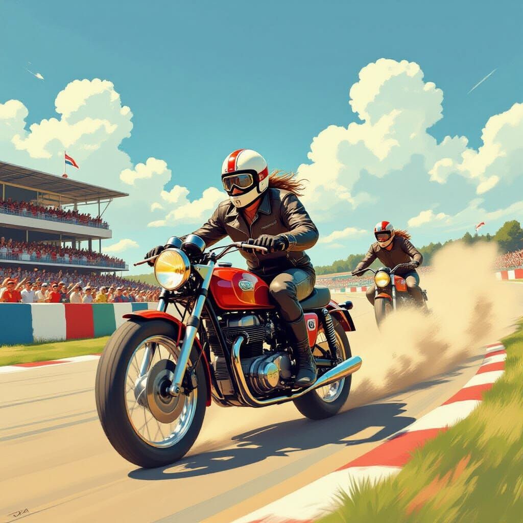 Vintage Motorbike Race in Mid-Century Poster Style
