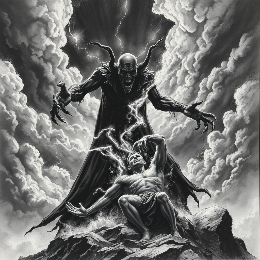 Eerie Spirit Punishing Victim in Charcoal Drawing