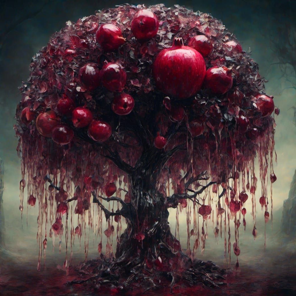 Crystal Pomegranate Tree in Dark Rainbow Macabre Art