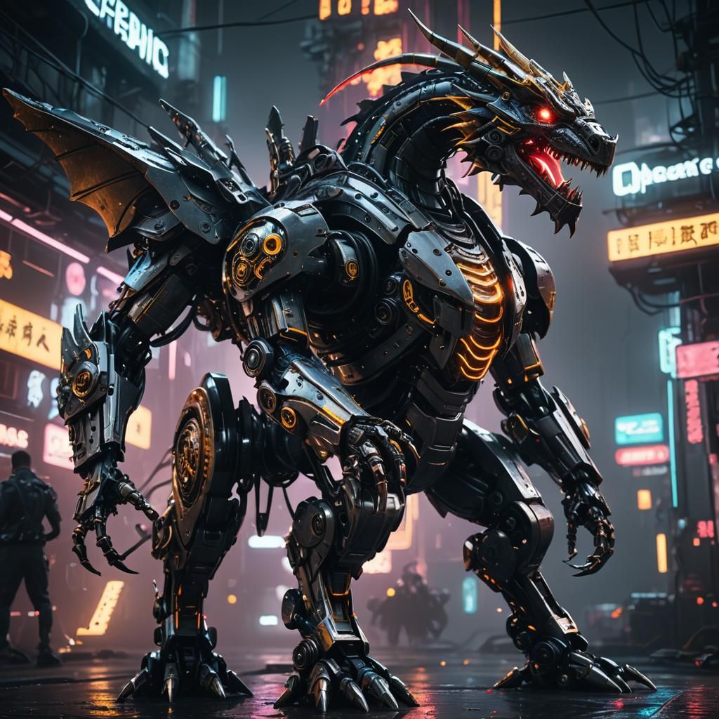 Cyberpunk Dragon Mech Artwork in 8K