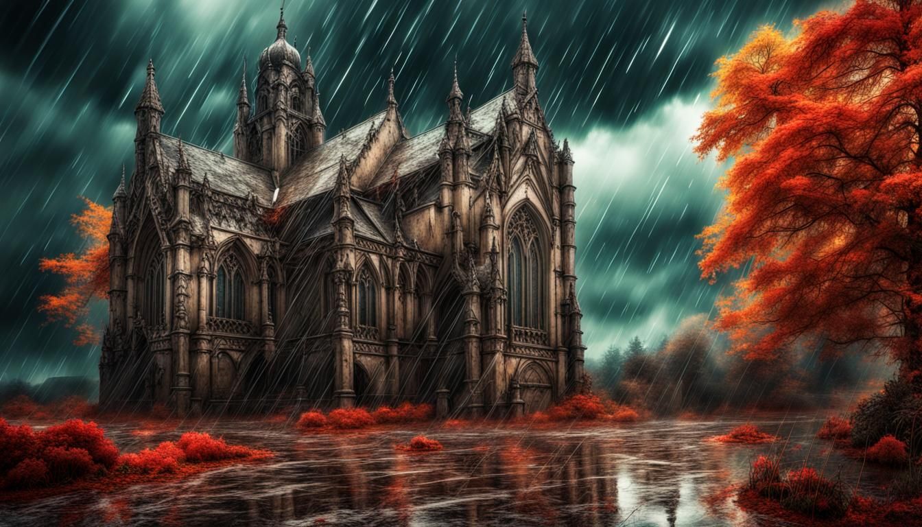 Gothic Church in an Autumn Rainstorm II
