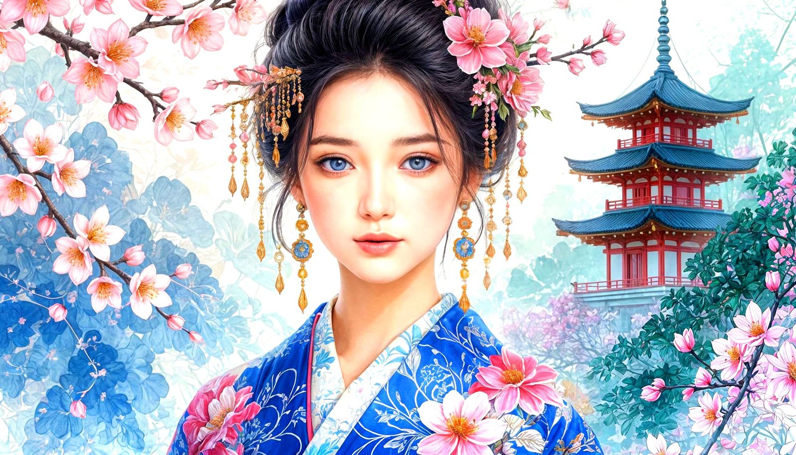 Asian Inspired Fantasy Portrait Watercolor Digital Painting