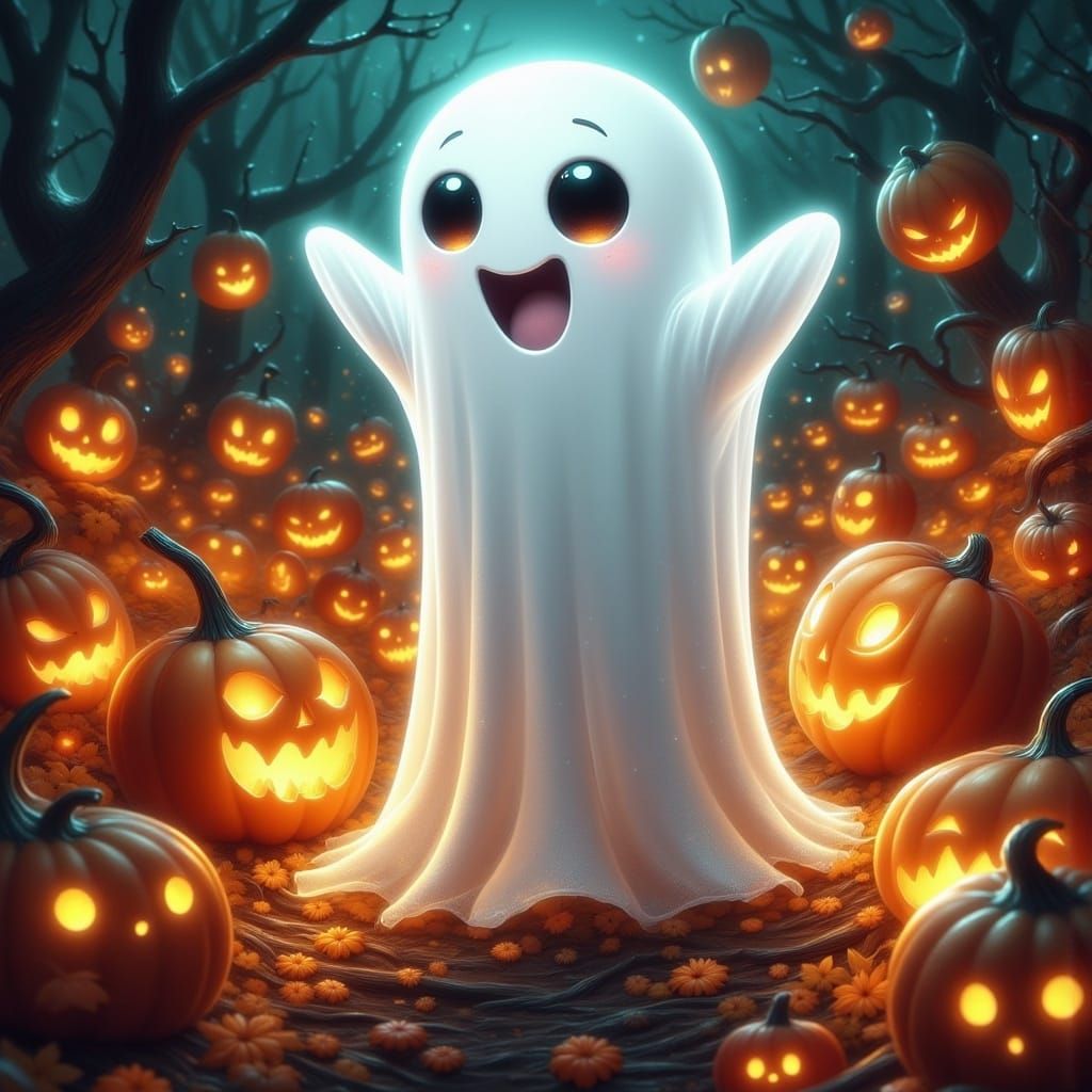 Cute Ghost Hiding in Pumpkins