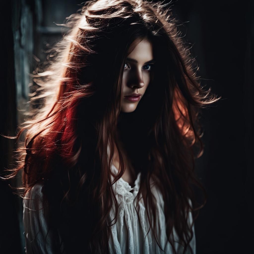 Enchanting Mysterious Girl Lurking in Shadows