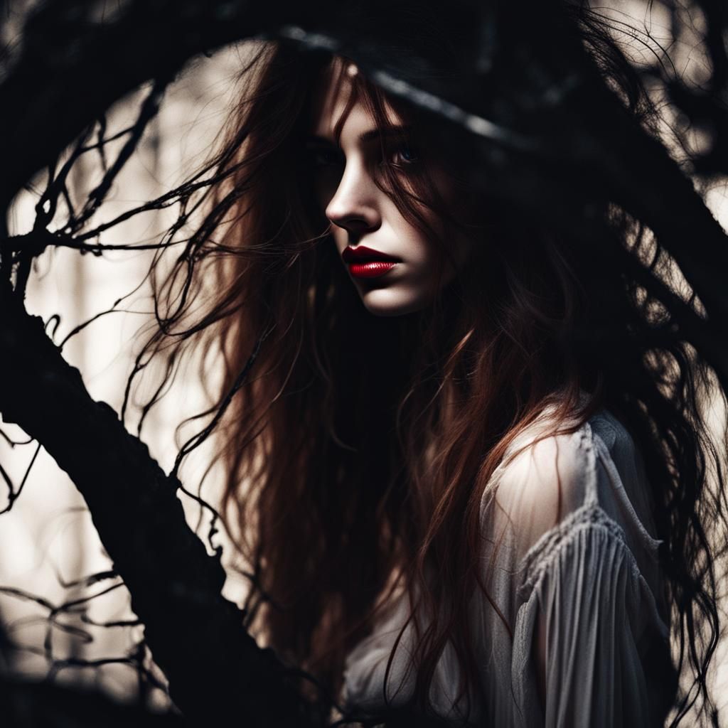 Enchanting Mysterious Girl in Shadows Photo