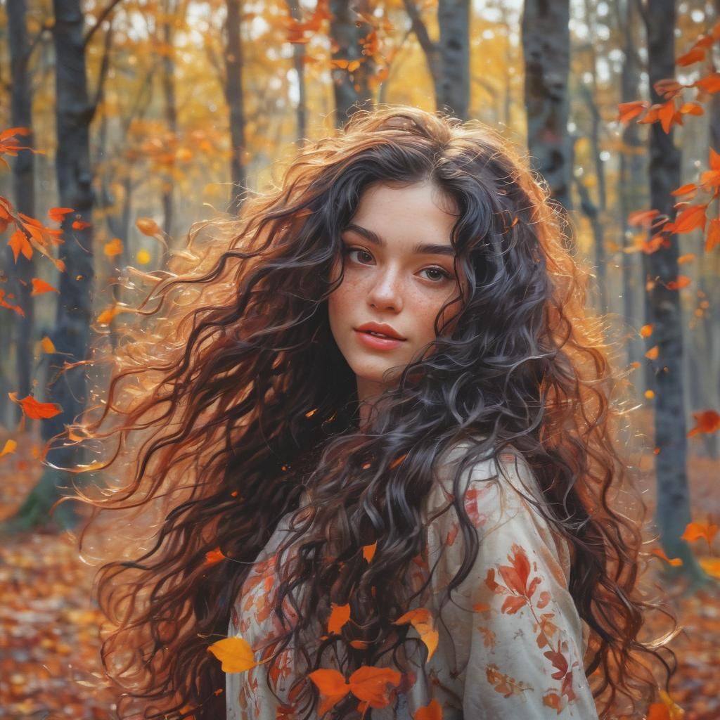 Autumn Girl Portrait in Vibrant Watercolor Style