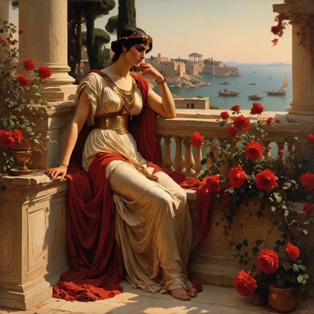 Cleopatra in Palace Garden, Roman Oil Painting