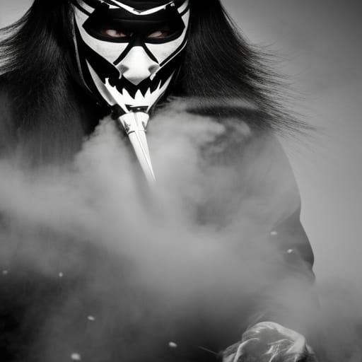 Evil Ninja in Shadows: Hyperrealistic Portrait