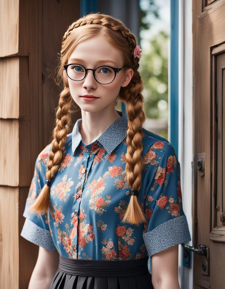 Shy Girl Opens Door in Floral Dress