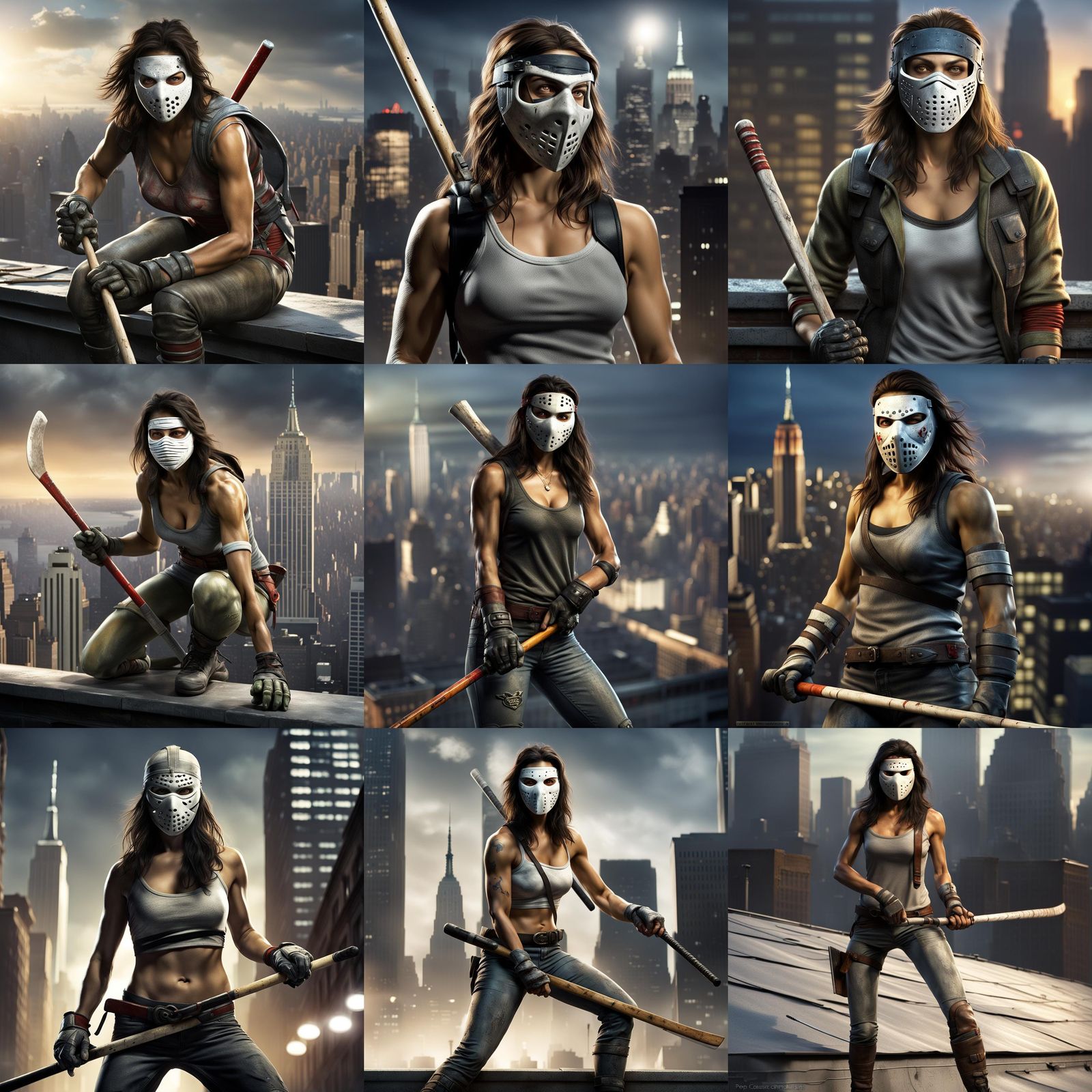 Female Casey Jones on Rooftop, Hyper-Realistic Rendering