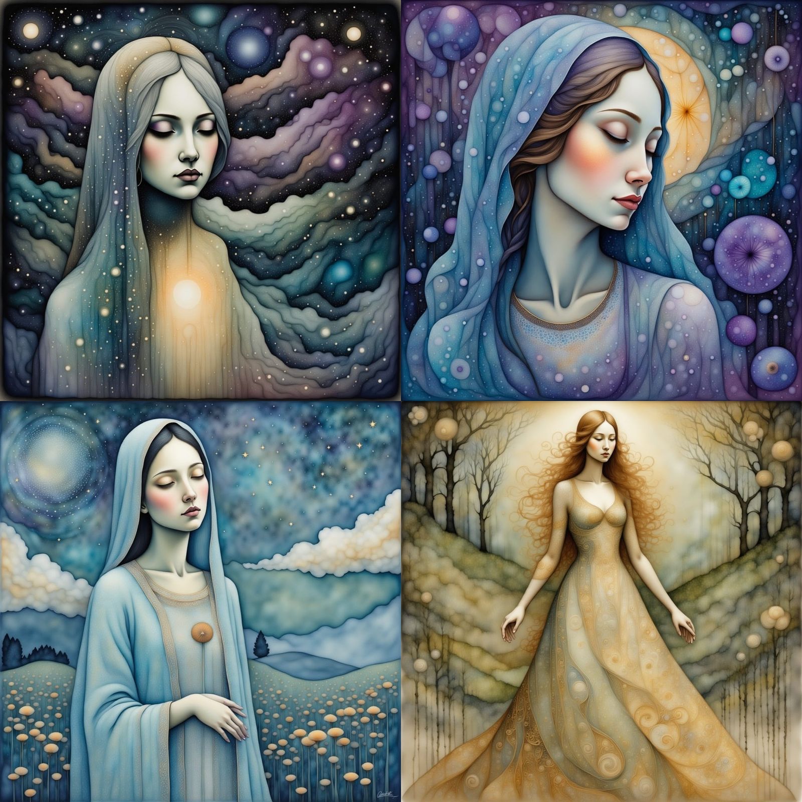 <lora:Liquid Ink Flux:1.30>a surreal portrait of a Madonna