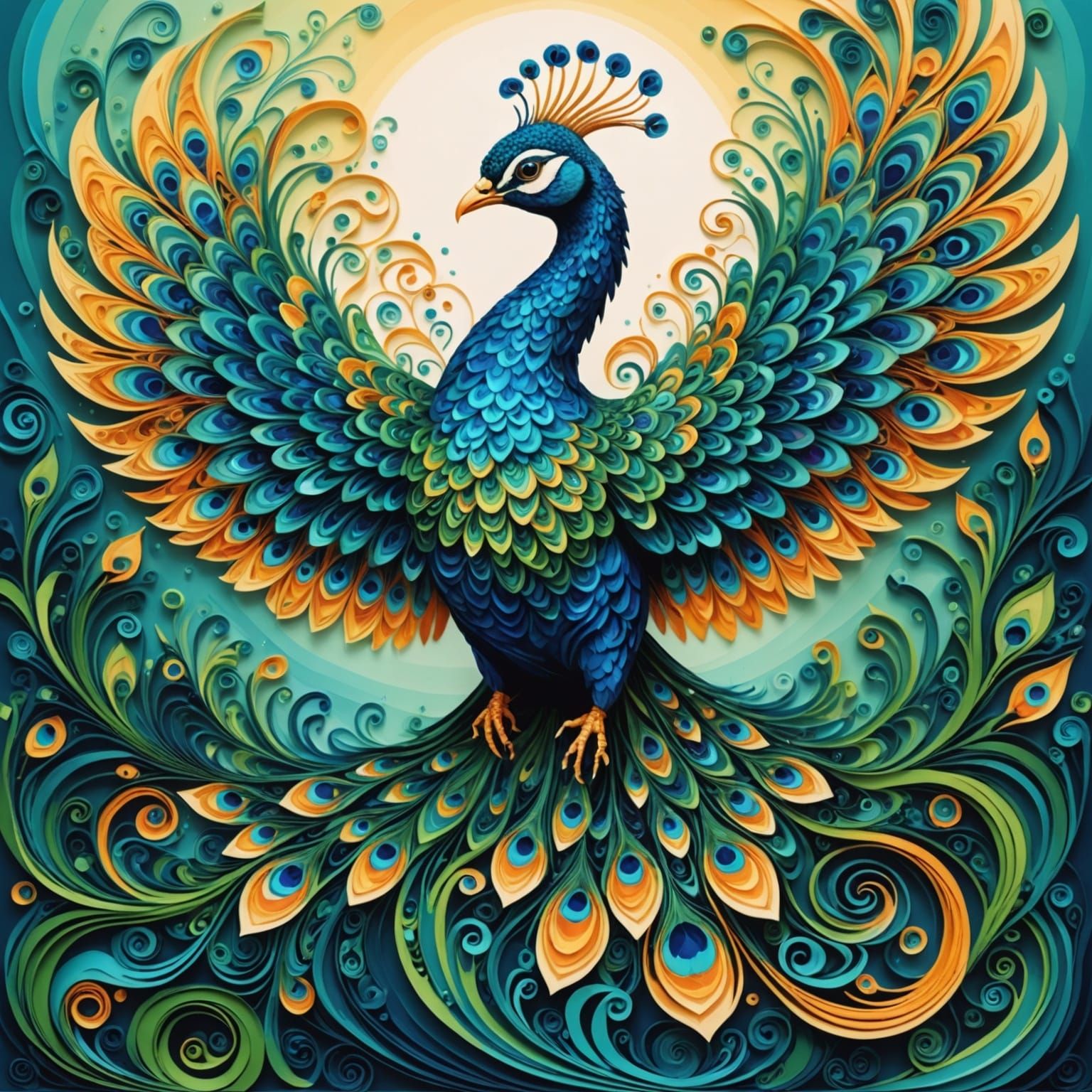 Surreal Peacock Firebird Takes Flight into Vibrant Abstract ...