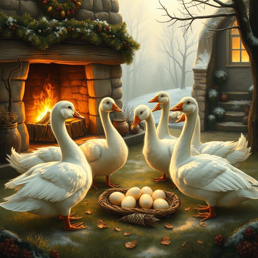 Winter Wonderland with Geese and Fireplace