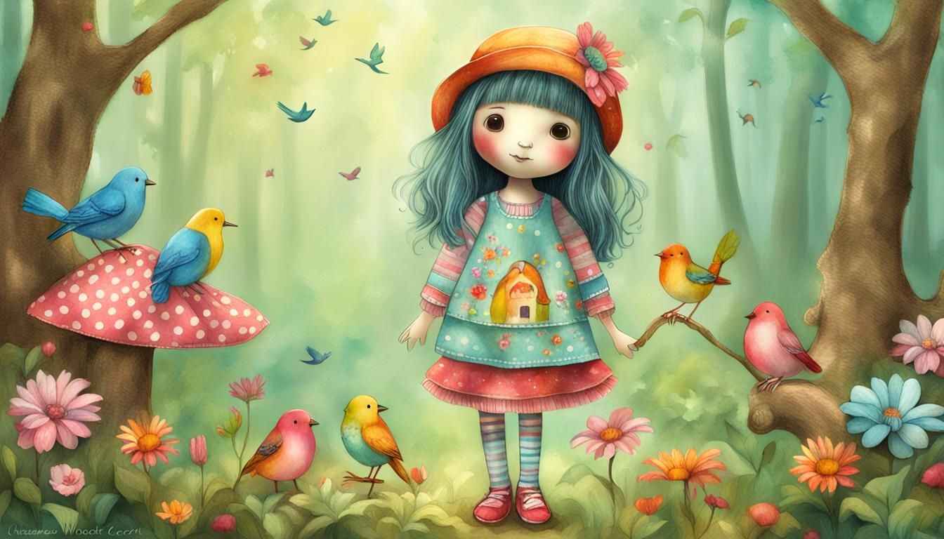 Adorable Gorjuss Style Doll in Sunny Forest