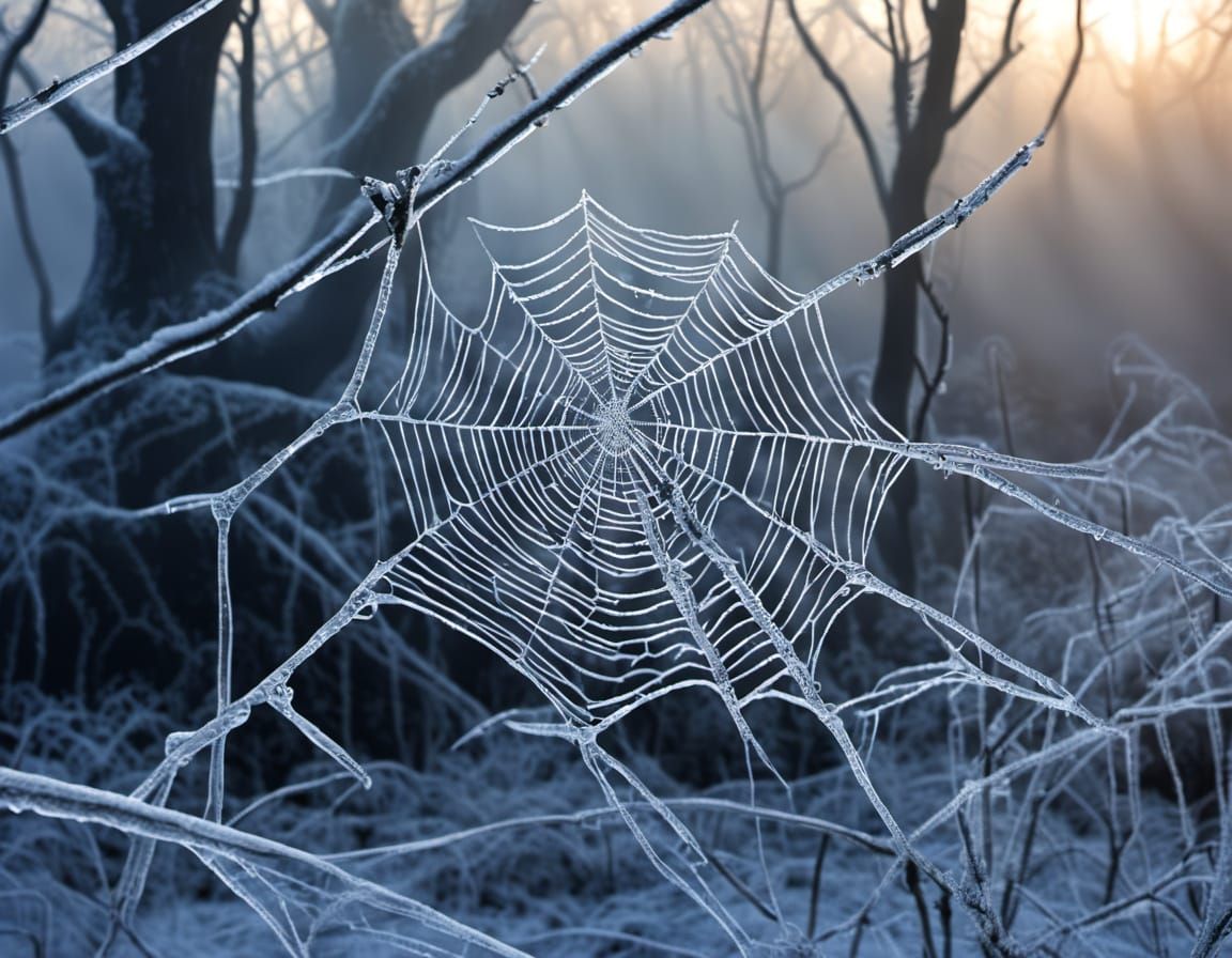 Ethereal Spider Web Unfurls on Frosty Tree